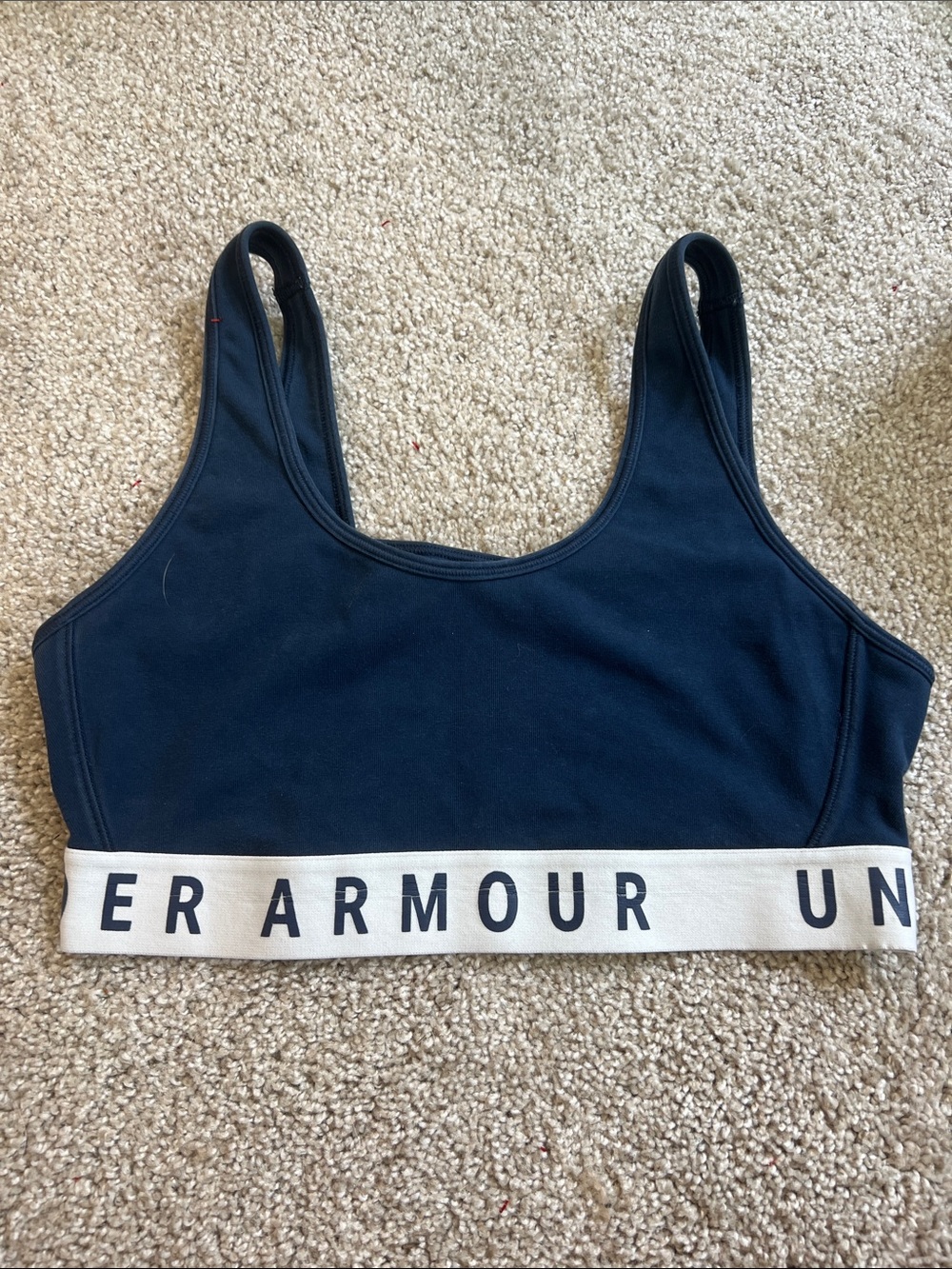Under Armour Navy Sports Bra with White Branded Band
